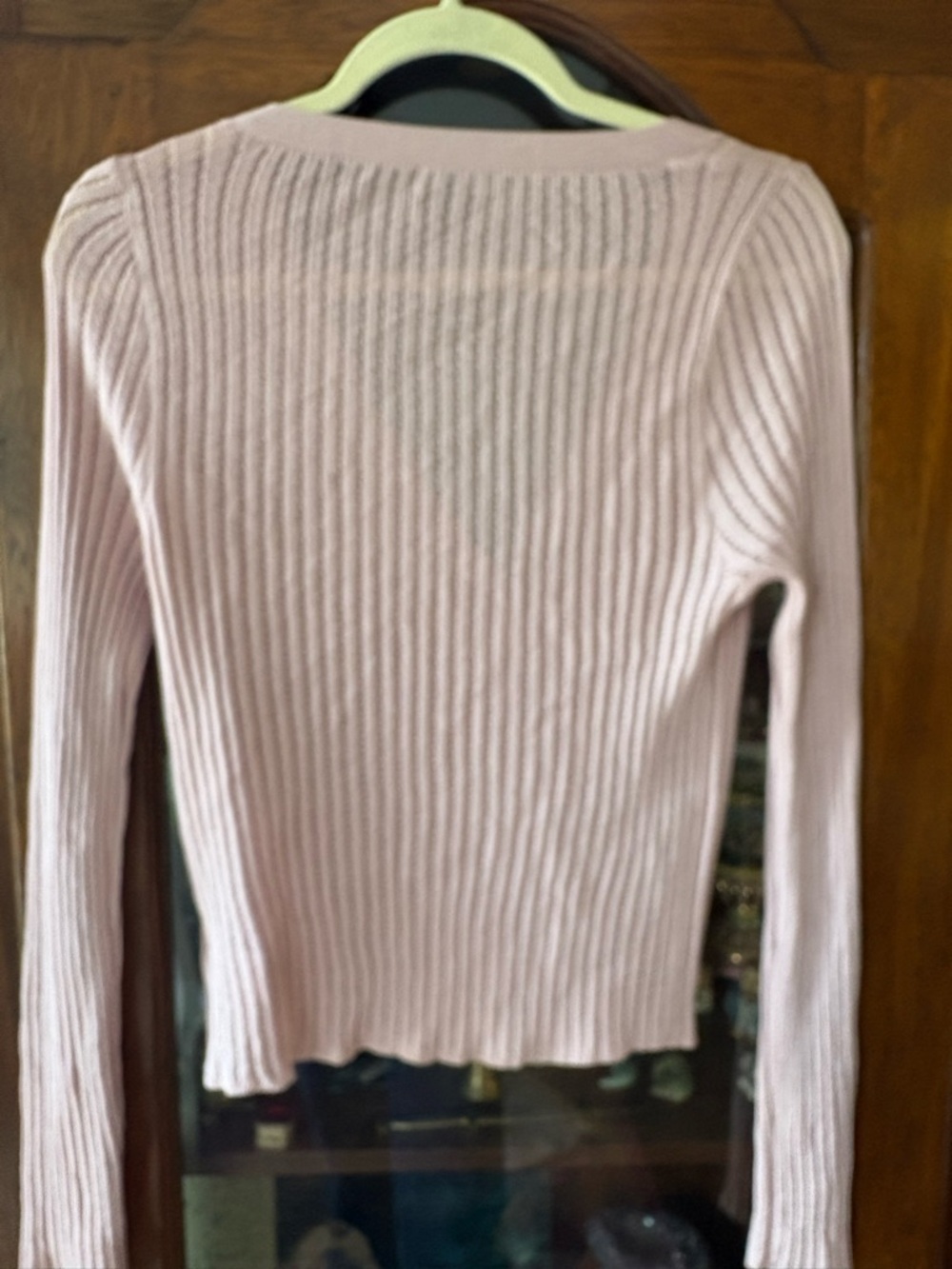 Pink Ribbed V-Neck Button Cardigan Sweater - Picture 3 of 6